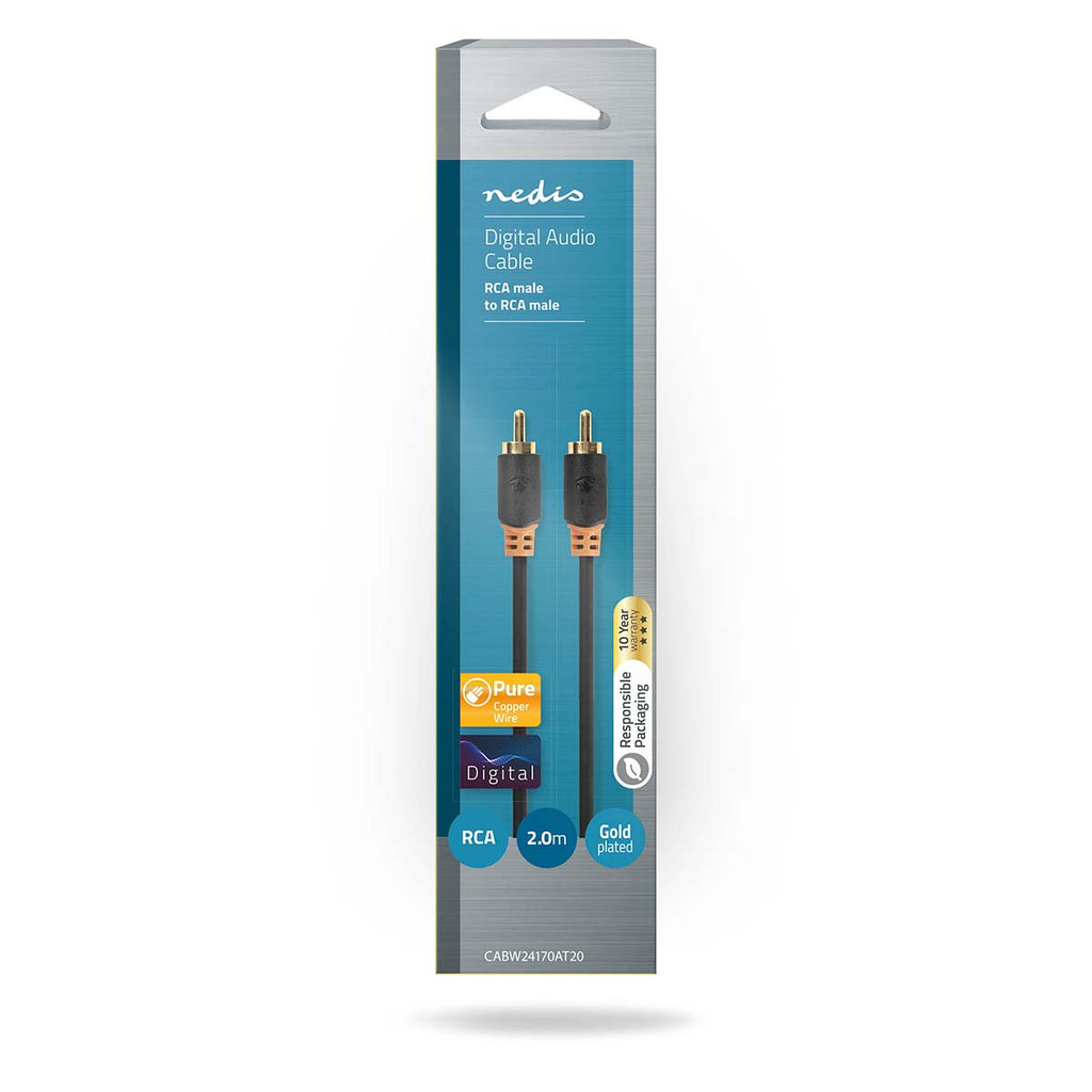 Digitális Audio Kábel | RCA Dugasz | RCA Dugasz | Aranyozott | 2.00 m | Kerek | PVC | Antracit | Doboz
