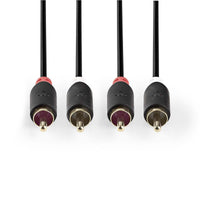 Sztereó audiokábel | 2x RCA Dugasz | 2x RCA Dugasz | Aranyozott | 10.0 m | Kerek | Antracit | Ablakos Doboz