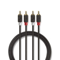 Sztereó audiokábel | 2x RCA Dugasz | 2x RCA Dugasz | Aranyozott | 10.0 m | Kerek | Antracit | Ablakos Doboz