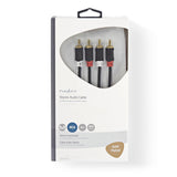 Sztereó audiokábel | 2x RCA Dugasz | 2x RCA Dugasz | Aranyozott | 10.0 m | Kerek | Antracit | Ablakos Doboz