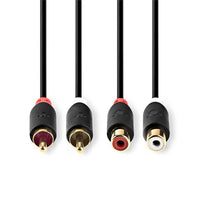 Sztereó audiokábel | 2x RCA Dugasz | 2x RCA Aljzat | Aranyozott | 2.00 m | Kerek | Antracit | Doboz