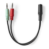 Sztereó audiokábel | 3.5 mm Aljzat | 2 db 3,5 mm-es Dugasz | Aranyozott | 0.12 m | Kerek | Fekete | Doboz