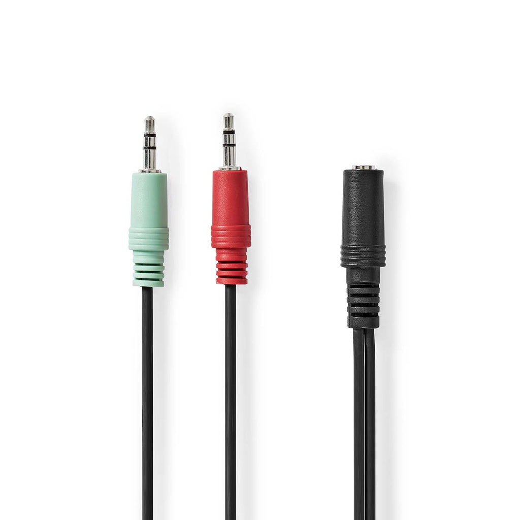 Sztereó audiokábel | 3.5 mm Aljzat | 2 db 3,5 mm-es Dugasz | Aranyozott | 0.12 m | Kerek | Fekete | Doboz