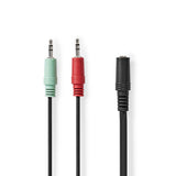 Sztereó audiokábel | 3.5 mm Aljzat | 2 db 3,5 mm-es Dugasz | Aranyozott | 0.12 m | Kerek | Fekete | Doboz