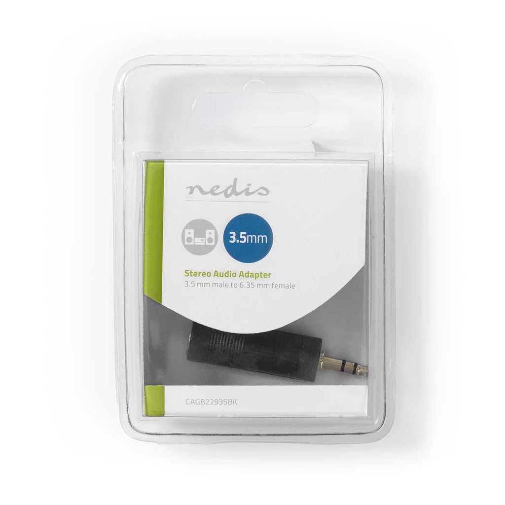 Sztereó audio adapter | 3.5 mm Dugasz | 6.35 mm Aljzat | Nikkelezett | Egyenes | ABS | Fekete | 1 db | Buborékfólia