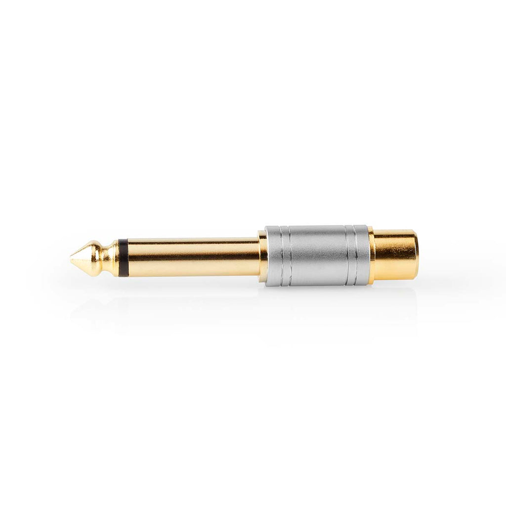 Mono audio adapter | 6.35 mm Dugasz | RCA Aljzat | Aranyozott | Egyenes | Fém | Ezüst | 1 db | Doboz