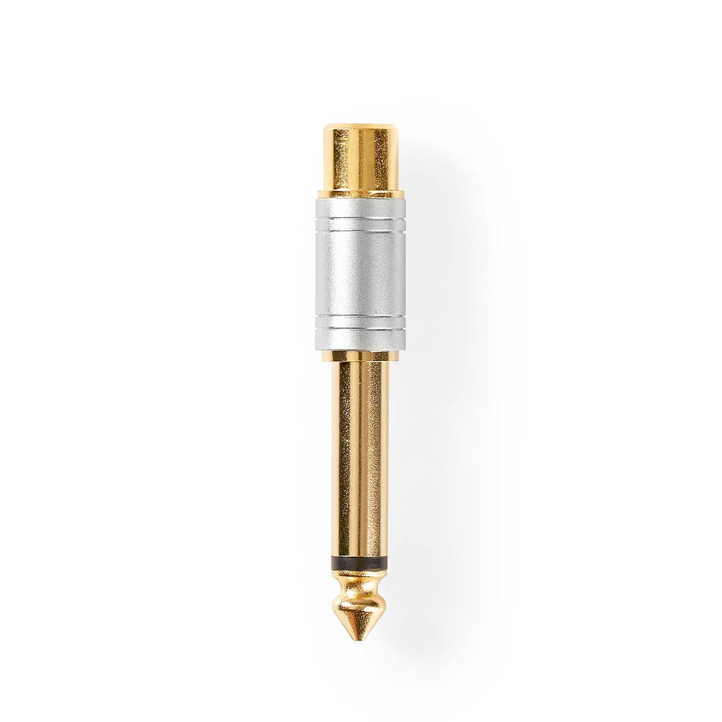 Mono audio adapter | 6.35 mm Dugasz | RCA Aljzat | Aranyozott | Egyenes | Fém | Ezüst | 1 db | Doboz
