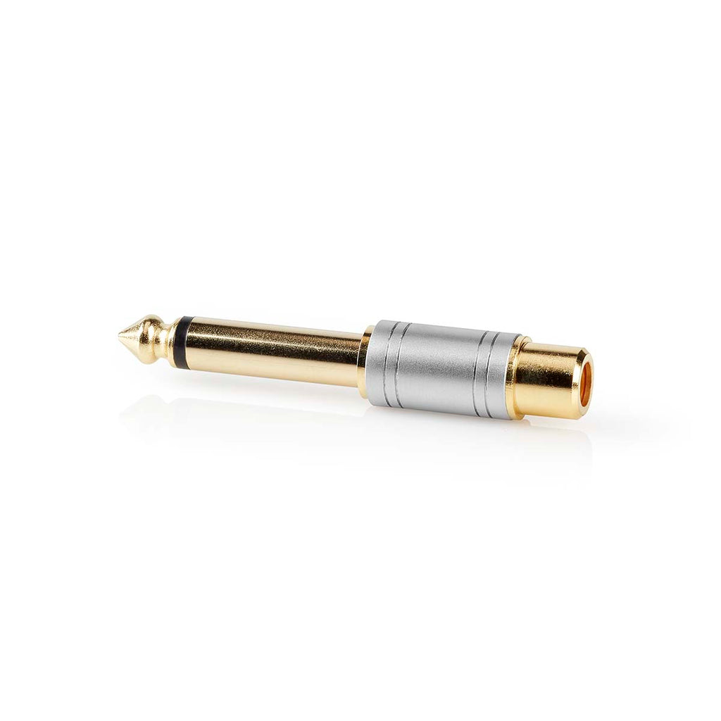 Mono audio adapter | 6.35 mm Dugasz | RCA Aljzat | Aranyozott | Egyenes | Fém | Ezüst | 1 db | Doboz