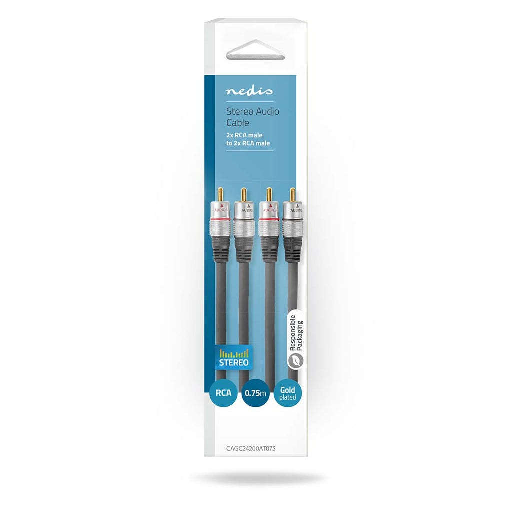 Sztereó audiokábel | 2x RCA Dugasz | 2x RCA Dugasz | Aranyozott | 0.80 m | Kerek | Antracit | Doboz