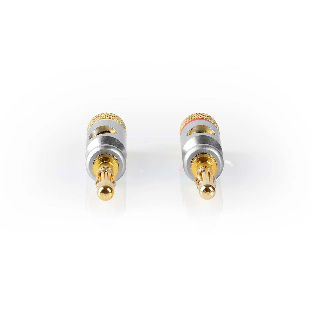 Banán csatlakozó | Egyenes | Dugasz | Aranyozott | Csavar | Bemenő kábel átmérő: 7.0 mm | Zinc Alloy | Ezüst | 2 db | Doboz