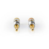 Banán csatlakozó | Egyenes | Dugasz | Aranyozott | Csavar | Bemenő kábel átmérő: 7.0 mm | Zinc Alloy | Ezüst | 2 db | Doboz