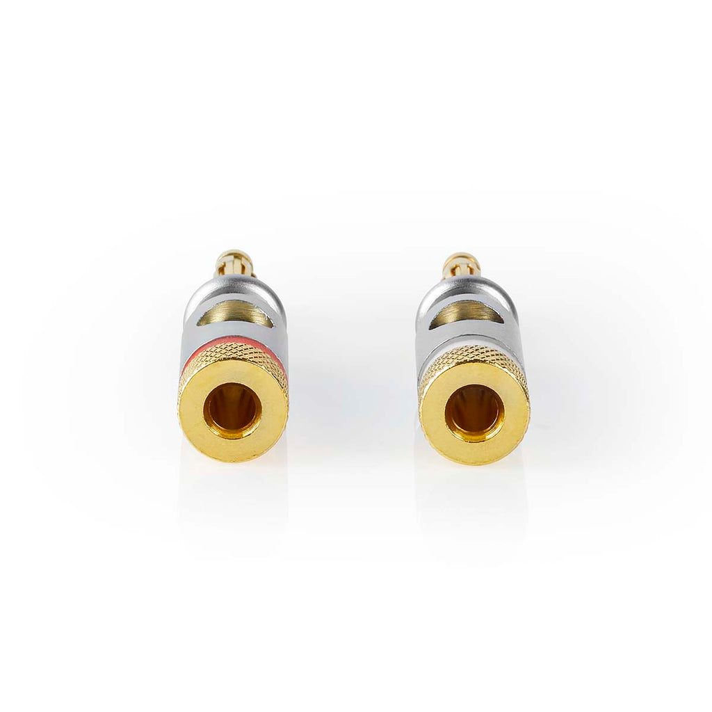 Banán csatlakozó | Egyenes | Dugasz | Aranyozott | Csavar | Bemenő kábel átmérő: 7.0 mm | Zinc Alloy | Ezüst | 2 db | Doboz