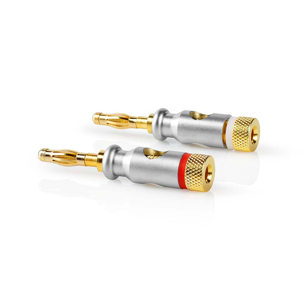 Banán csatlakozó | Egyenes | Dugasz | Aranyozott | Csavar | Bemenő kábel átmérő: 7.0 mm | Zinc Alloy | Ezüst | 2 db | Doboz