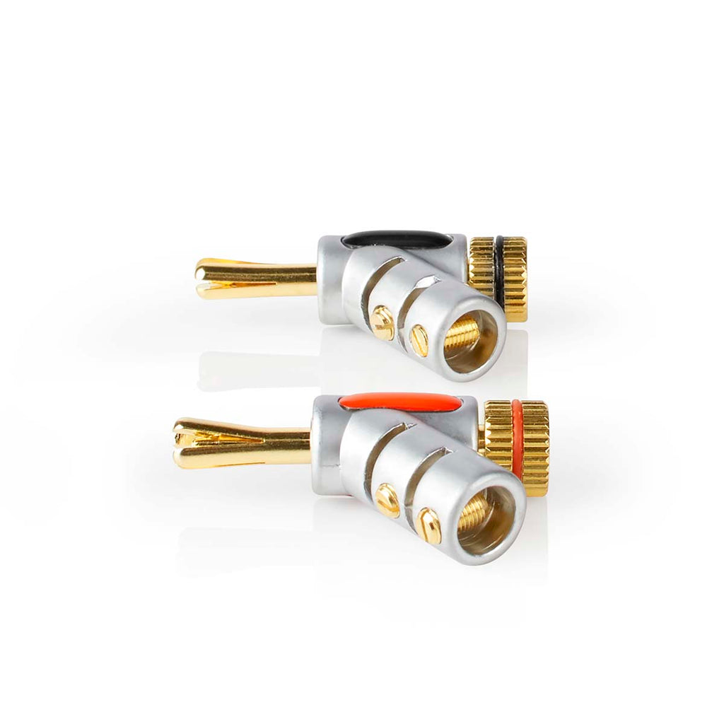 Banán csatlakozó | Egyenes | Dugasz | Aranyozott | Csavar | Bemenő kábel átmérő: 7.4 mm | Zinc Alloy | Ezüst | 2 db | Doboz-2