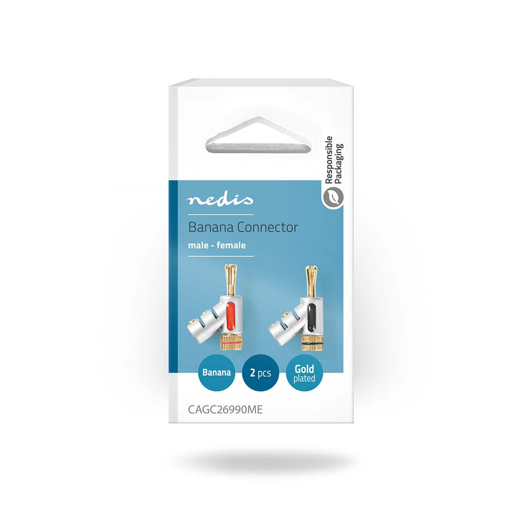 Banán csatlakozó | Egyenes | Dugasz | Aranyozott | Csavar | Bemenő kábel átmérő: 7.4 mm | Zinc Alloy | Ezüst | 2 db | Doboz-5