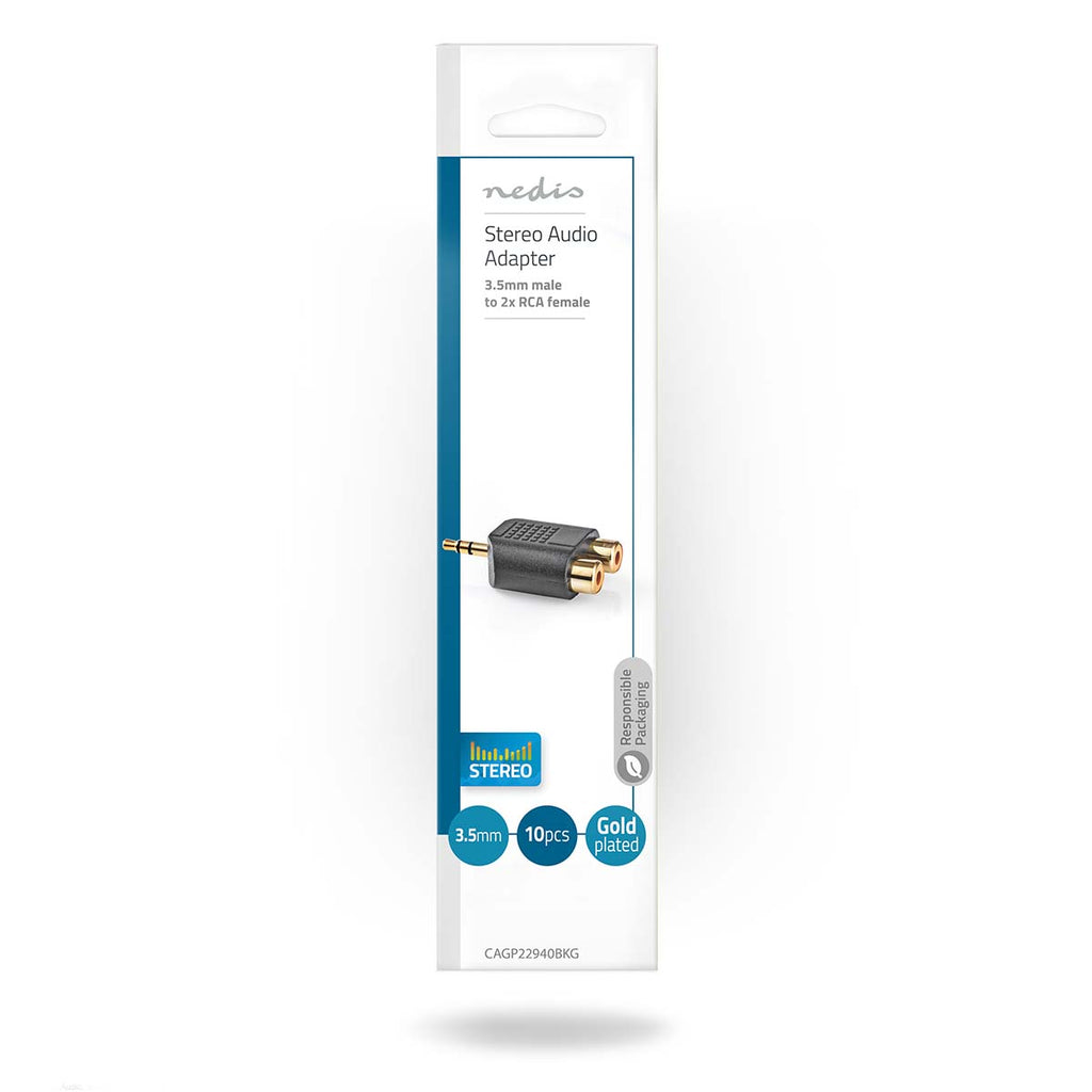 Sztereó audio adapter | 3.5 mm Dugasz | 2x RCA Aljzat | Aranyozott | Egyenes | ABS | Fekete | 10 db | Műanyag Zacskó