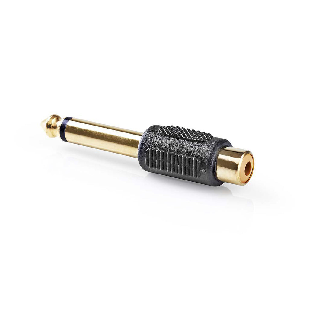 Mono audio adapter | 6.35 mm Dugasz | RCA Aljzat | Aranyozott | Egyenes | ABS | Fekete | 10 db | Műanyag Zacskó
