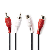 Sztereó audiokábel | 2x RCA Dugasz | 2x RCA Aljzat | Nikkelezett | 5.00 m | Kerek | Fekete | Műanyag Zacskó