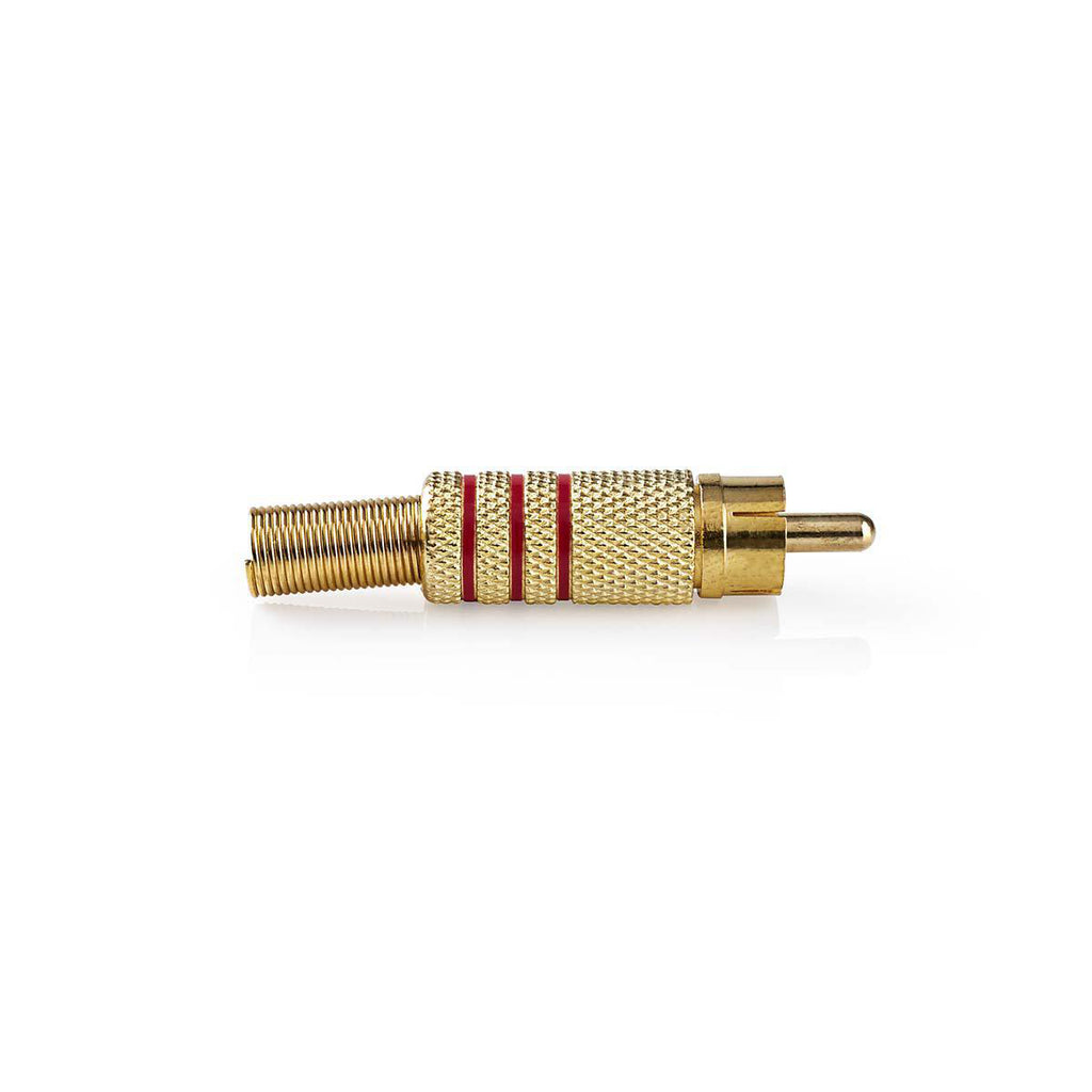 RCA csatlakozó | Egyenes | Dugasz | Aranyozott | Forrasztó | Bemenő kábel átmérő: 7.0 mm | Fém | Arany/Piros | 10 db | Műanyag Zacskó