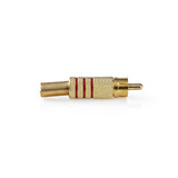 RCA csatlakozó | Egyenes | Dugasz | Aranyozott | Forrasztó | Bemenő kábel átmérő: 7.0 mm | Fém | Arany/Piros | 10 db | Műanyag Zacskó