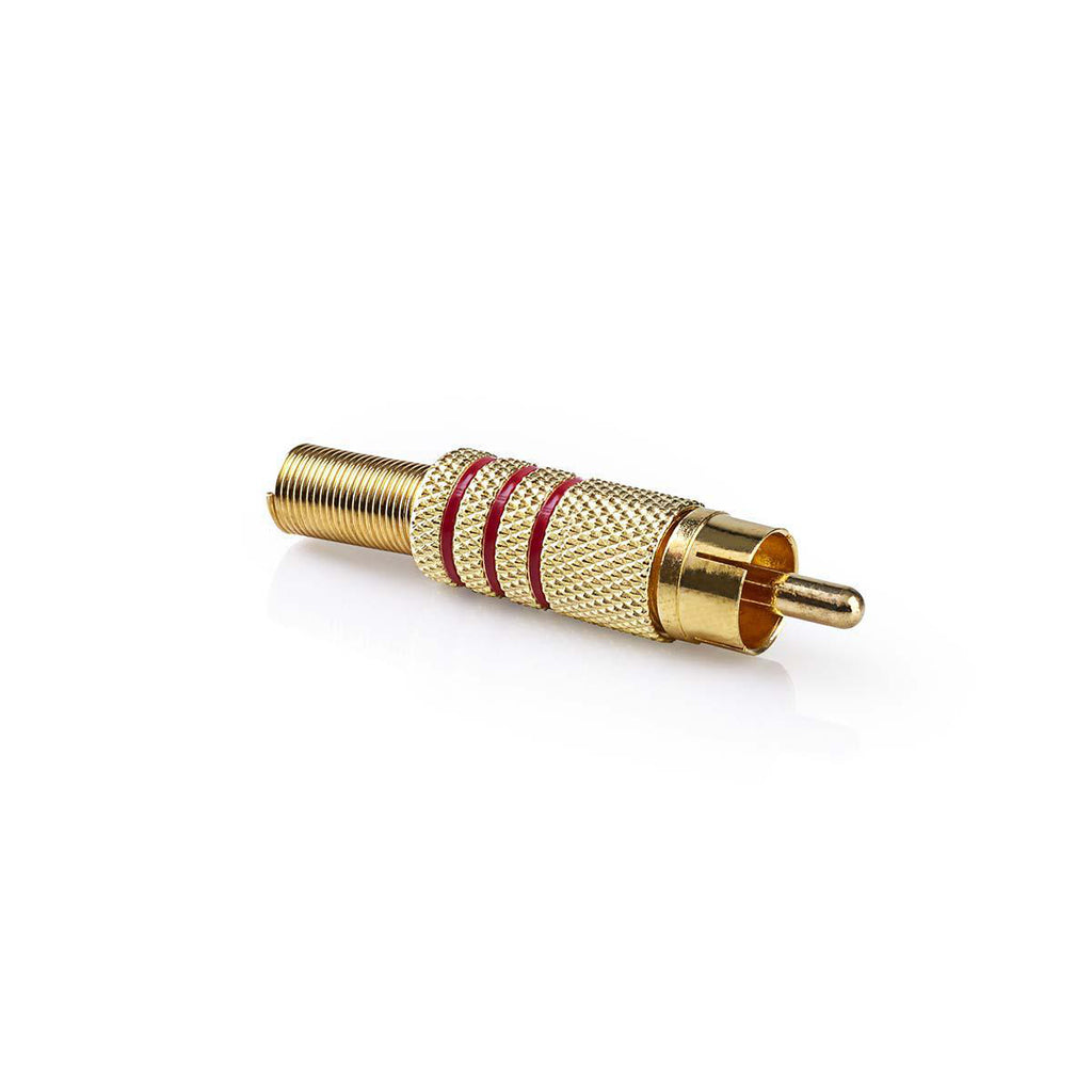 RCA csatlakozó | Egyenes | Dugasz | Aranyozott | Forrasztó | Bemenő kábel átmérő: 7.0 mm | Fém | Arany/Piros | 10 db | Műanyag Zacskó
