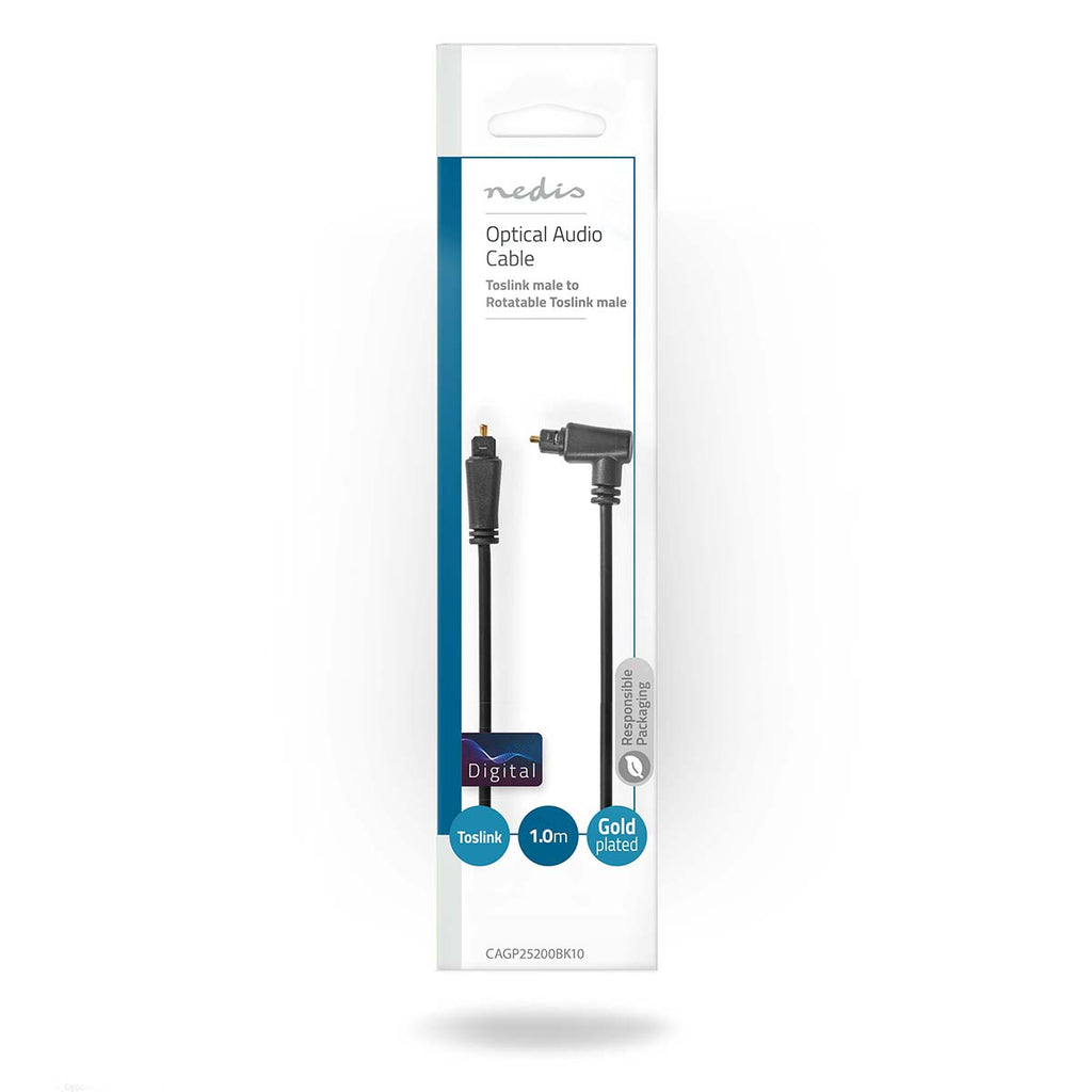 Optikai Audió Kábel | TosLink Dugasz | TosLink Dugasz | Forgatható | 1.00 m | Kerek | PVC | Fekete | Boríték