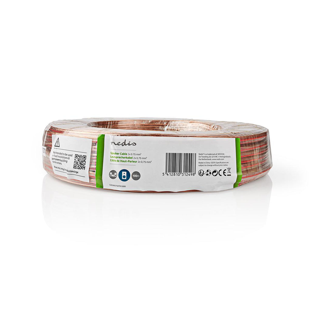 Hangszóró kábel | 2x 0.75 mm² | CCA | 100.0 m | Kerek | PVC | Átlátszó | Zsugor csomagolás