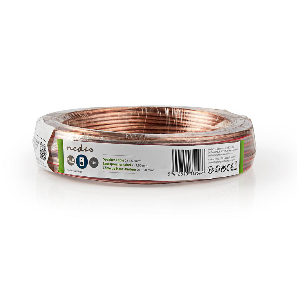Hangszóró kábel | 2x 1.50 mm² | CCA | 15.0 m | Kerek | PVC | Átlátszó | Zsugor csomagolás