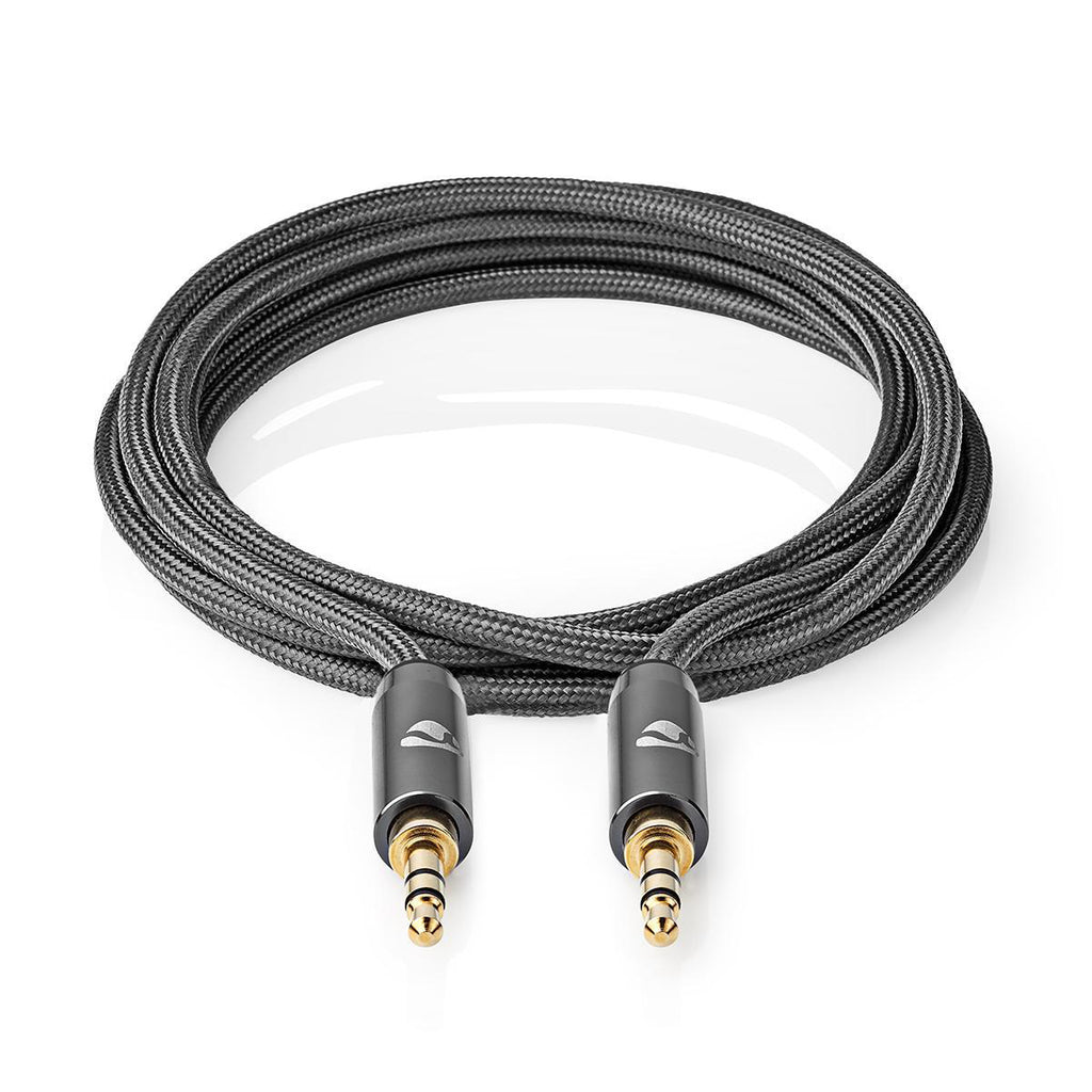 Sztereó audiokábel | 3.5 mm Dugasz | 3.5 mm Dugasz | Aranyozott | 5.00 m | Kerek | Gun Metal Szürke / Szürke | Ablakos Fedő Doboz