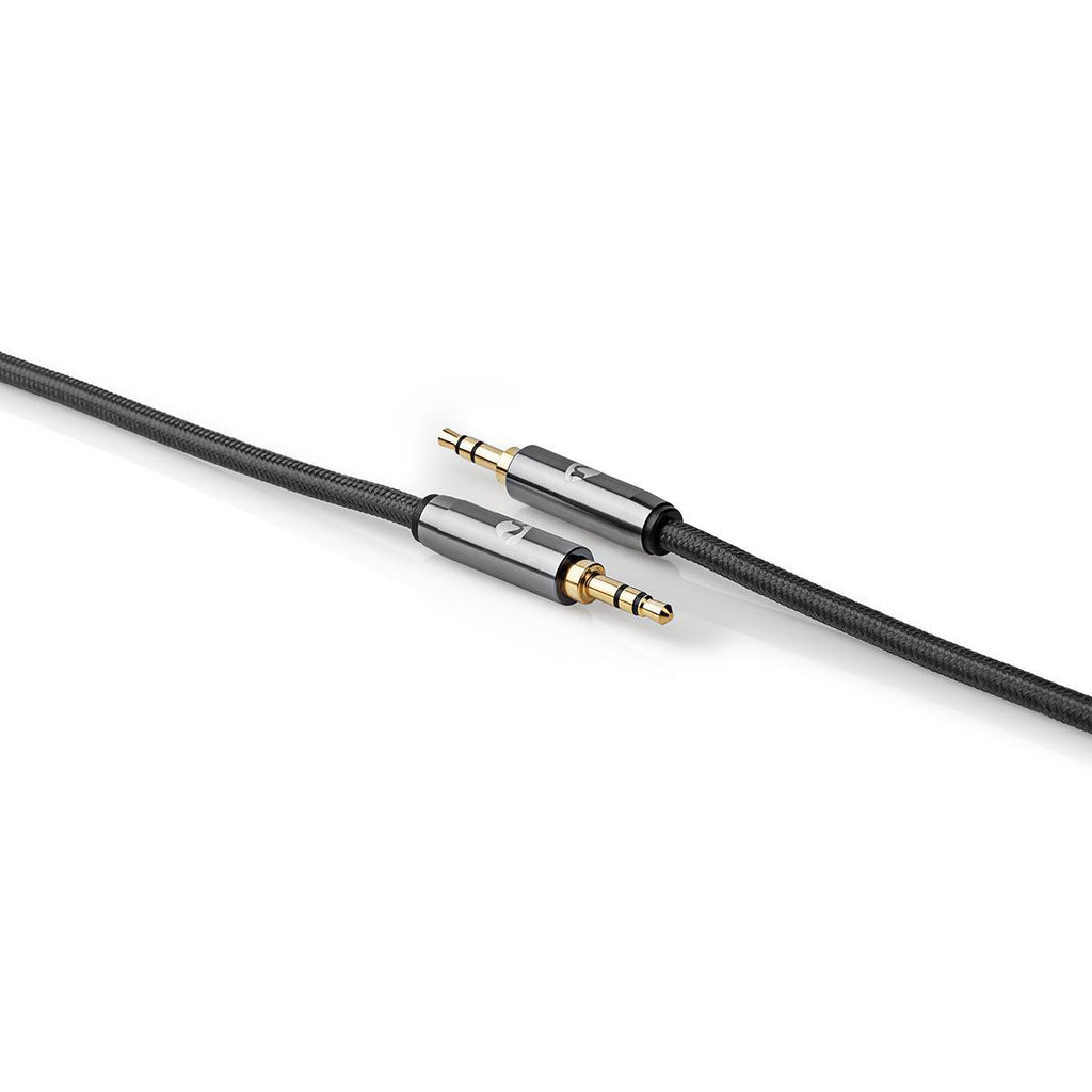 Sztereó audiokábel | 3.5 mm Dugasz | 3.5 mm Dugasz | Aranyozott | 5.00 m | Kerek | Gun Metal Szürke / Szürke | Ablakos Fedő Doboz
