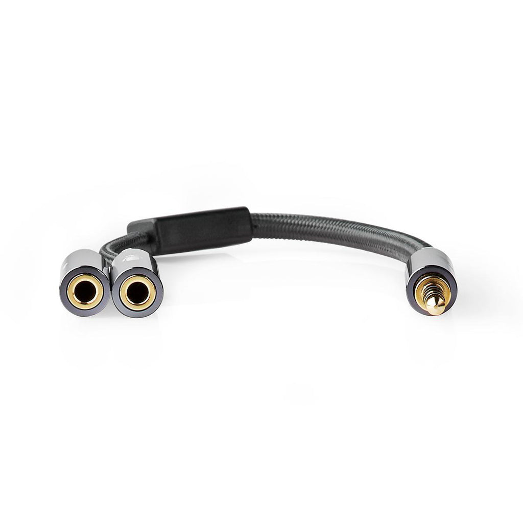 Sztereó audiokábel | 3.5 mm Dugasz | 2 db 3.5 mm-es Aljzat | Aranyozott | 0.20 m | Kerek | Gun Metal Szürke / Szürke | Ablakos Fedő Doboz