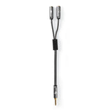 Sztereó audiokábel | 3.5 mm Dugasz | 2 db 3.5 mm-es Aljzat | Aranyozott | 0.20 m | Kerek | Gun Metal Szürke / Szürke | Ablakos Fedő Doboz