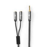 Sztereó audiokábel | 3.5 mm Dugasz | 2 db 3.5 mm-es Aljzat | Aranyozott | 0.20 m | Kerek | Gun Metal Szürke / Szürke | Ablakos Fedő Doboz