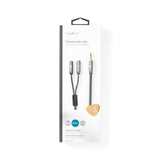 Sztereó audiokábel | 3.5 mm Dugasz | 2 db 3.5 mm-es Aljzat | Aranyozott | 0.20 m | Kerek | Gun Metal Szürke / Szürke | Ablakos Fedő Doboz