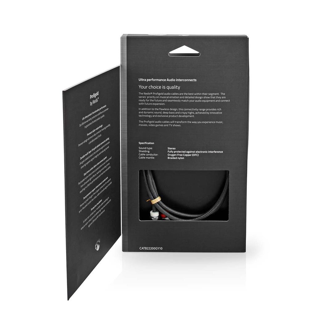 Sztereó audiokábel | 3.5 mm Dugasz | 2x RCA Dugasz | Aranyozott | 1.00 m | Kerek | Gun Metal Szürke / Szürke | Ablakos Fedő Doboz-5