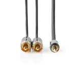 Sztereó audiokábel | 3.5 mm Dugasz | 2x RCA Dugasz | Aranyozott | 5.00 m | Kerek | Gun Metal Szürke | Ablakos Fedő Doboz