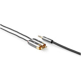 Sztereó audiokábel | 3.5 mm Dugasz | 2x RCA Dugasz | Aranyozott | 5.00 m | Kerek | Gun Metal Szürke | Ablakos Fedő Doboz