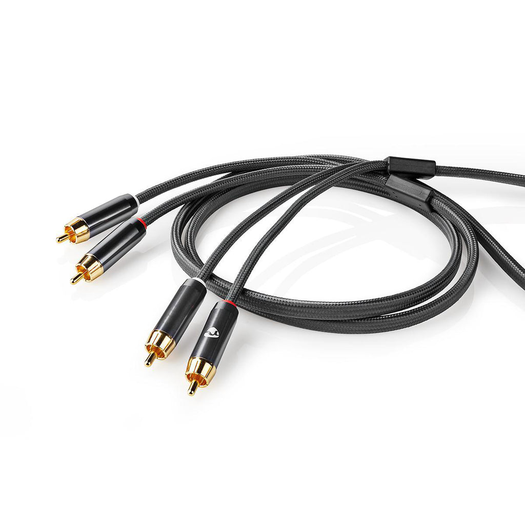 Sztereó audiokábel | 2x RCA Dugasz | 2x RCA Dugasz | Aranyozott | 2.00 m | Kerek | Gun Metal Szürke / Szürke | Ablakos Fedő Doboz