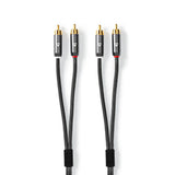 Sztereó audiokábel | 2x RCA Dugasz | 2x RCA Dugasz | Aranyozott | 2.00 m | Kerek | Gun Metal Szürke / Szürke | Ablakos Fedő Doboz