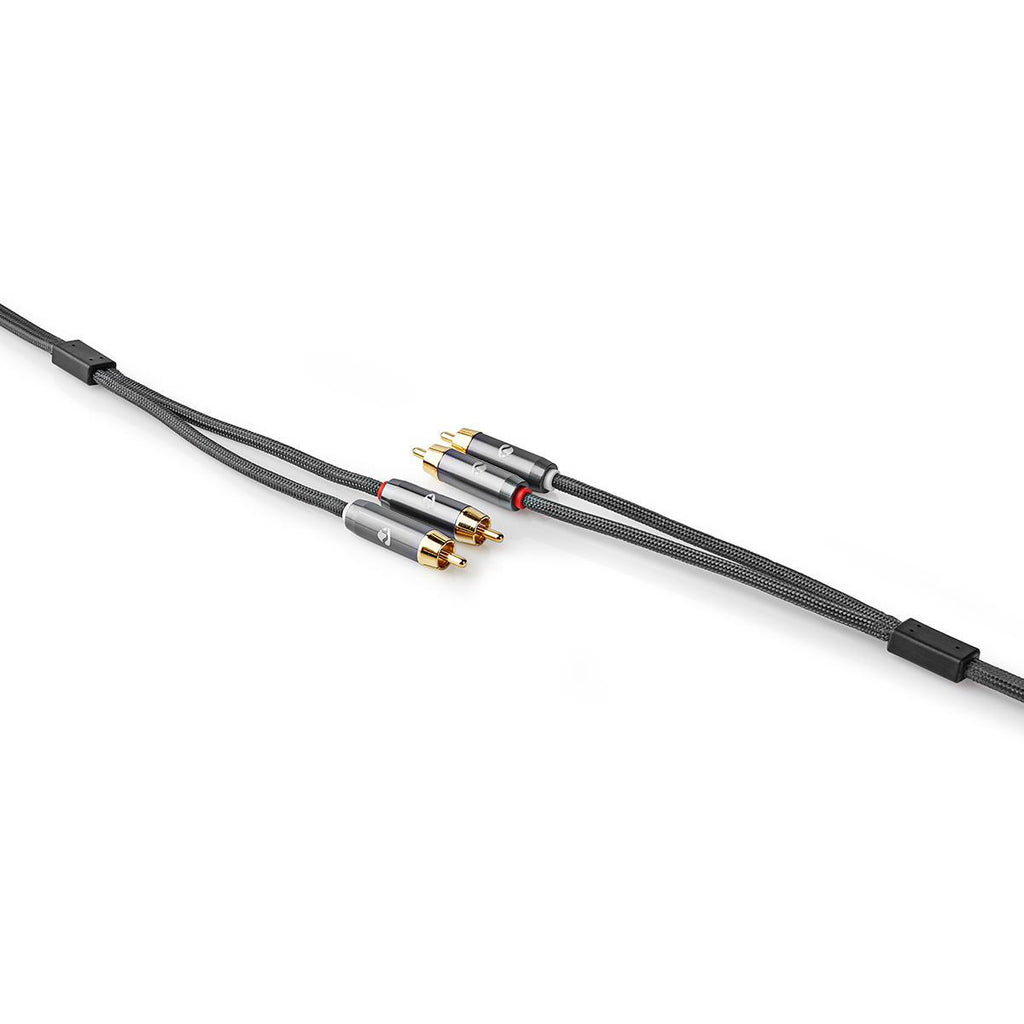 Sztereó audiokábel | 2x RCA Dugasz | 2x RCA Dugasz | Aranyozott | 2.00 m | Kerek | Gun Metal Szürke / Szürke | Ablakos Fedő Doboz