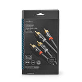 Sztereó audiokábel | 2x RCA Dugasz | 2x RCA Dugasz | Aranyozott | 2.00 m | Kerek | Gun Metal Szürke / Szürke | Ablakos Fedő Doboz