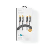 Sztereó audiokábel | 2x RCA Dugasz | 2x RCA Dugasz | Aranyozott | 5.00 m | Kerek | Gun Metal Szürke / Szürke | Ablakos Fedő Doboz
