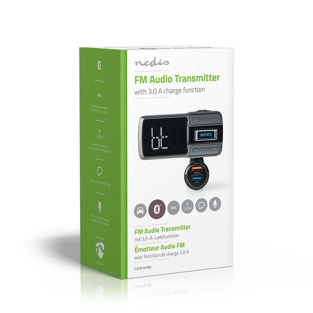 Car Audio FM Transmitter | Hattyúnyak | Kéz nélküli hívás | 2.0 " | LCD Képernyő | Bluetooth® | QC 3.0 / 5.0 V DC / 2.4 A | Gyors töltés | Basszus kiemelés | Google Assistant / Siri | Fekete / Szürke