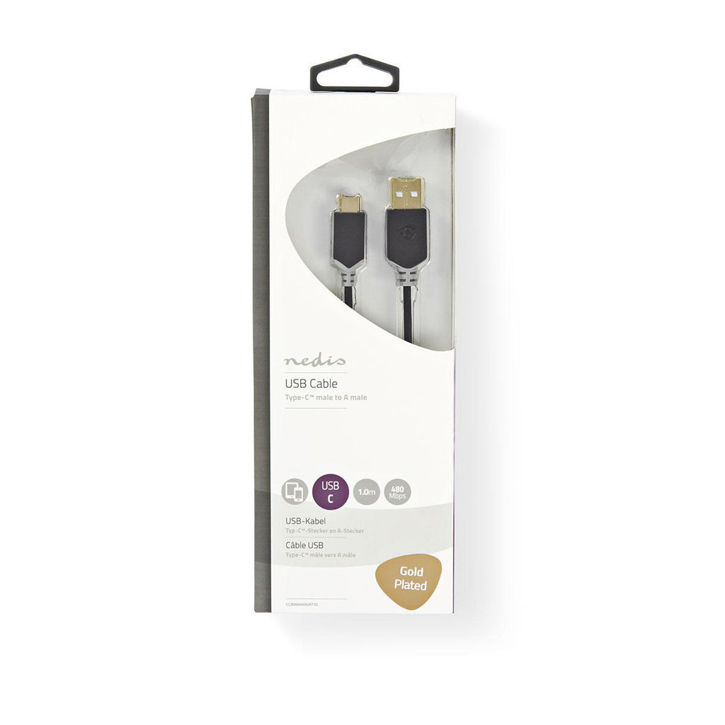 USB kábel | USB 2.0 | USB-A Dugasz | USB-C™ Dugasz | 480 Mbps | Aranyozott | 1.00 m | Kerek | PVC | Antracit | Ablakos Doboz