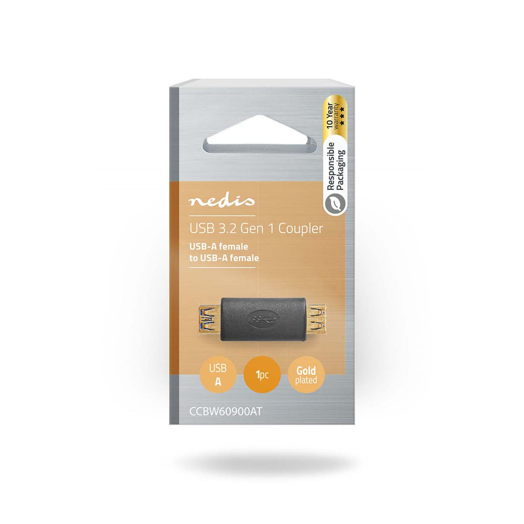 USB-A Adapter | USB 3.2 Gen 1 | USB-A Aljzat | USB-A Aljzat | 5 Gbps | Kerek | Aranyozott | Antracit | Doboz