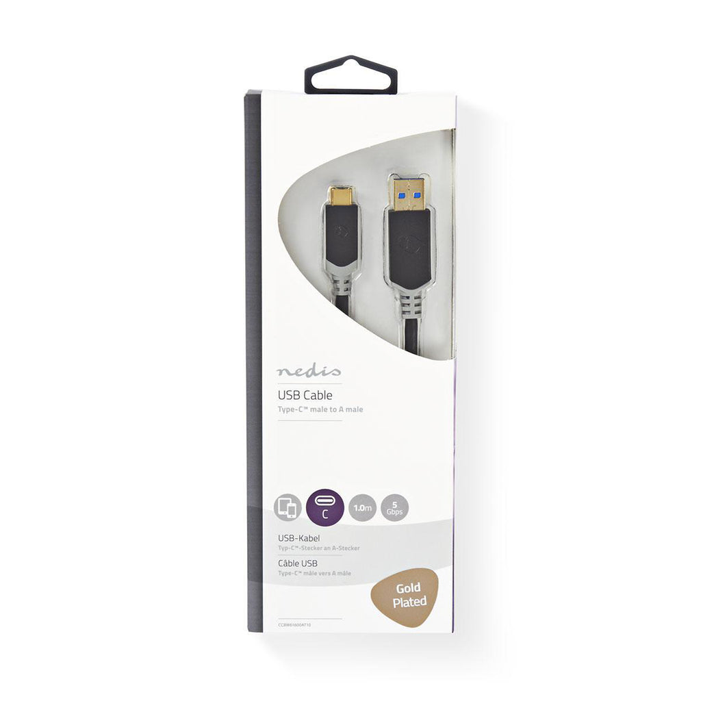 USB kábel | USB 3.2 Gen 1 | USB-A Dugasz | USB-C™ Dugasz | 5 Gbps | Aranyozott | 1.00 m | Kerek | PVC | Antracit | Ablakos Doboz