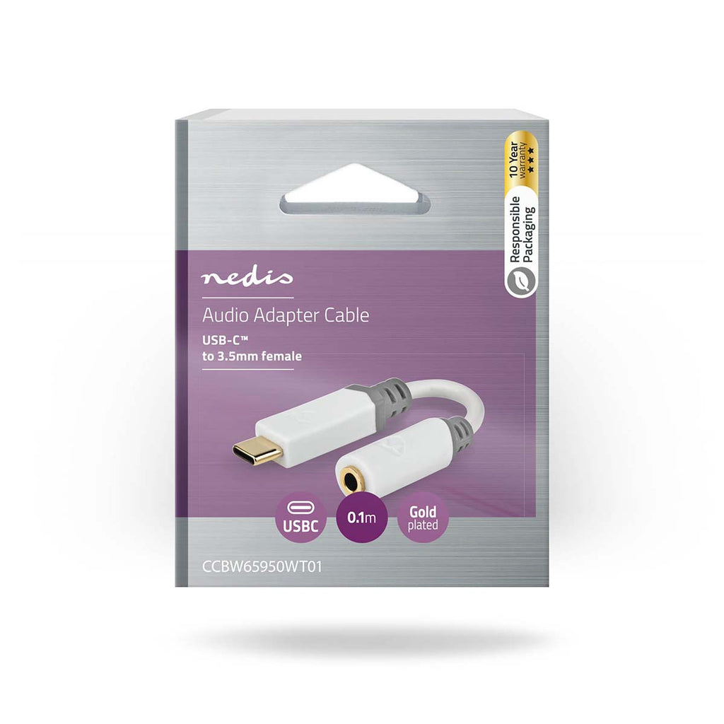 USB adapter | USB 2.0 | USB-C™ Dugasz | 3.5 mm Aljzat | 0.10 m | Kerek | Aranyozott | PVC | Fehér | Doboz