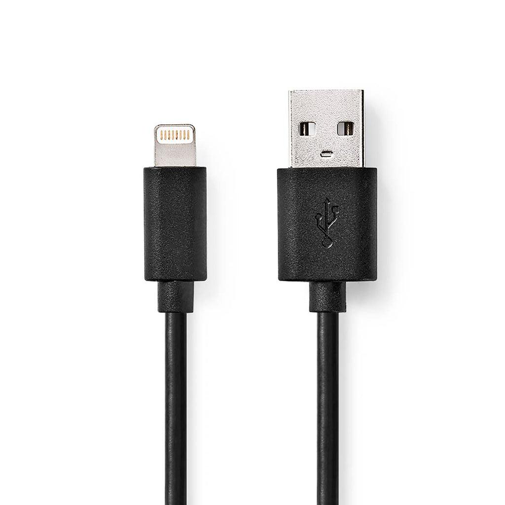 Lightning Kábel | USB 2.0 | Apple Lightning, 8 Pólusú | USB-A Dugasz | 480 Mbps | Nikkelezett | 1.00 m | Kerek | PVC | Fekete | Doboz