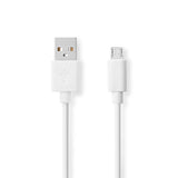 USB kábel | USB 2.0 | USB-A Dugasz | USB Micro-B Dugasz | 480 Mbps | Nikkelezett | 1.00 m | Kerek | PVC | Fehér | Doboz