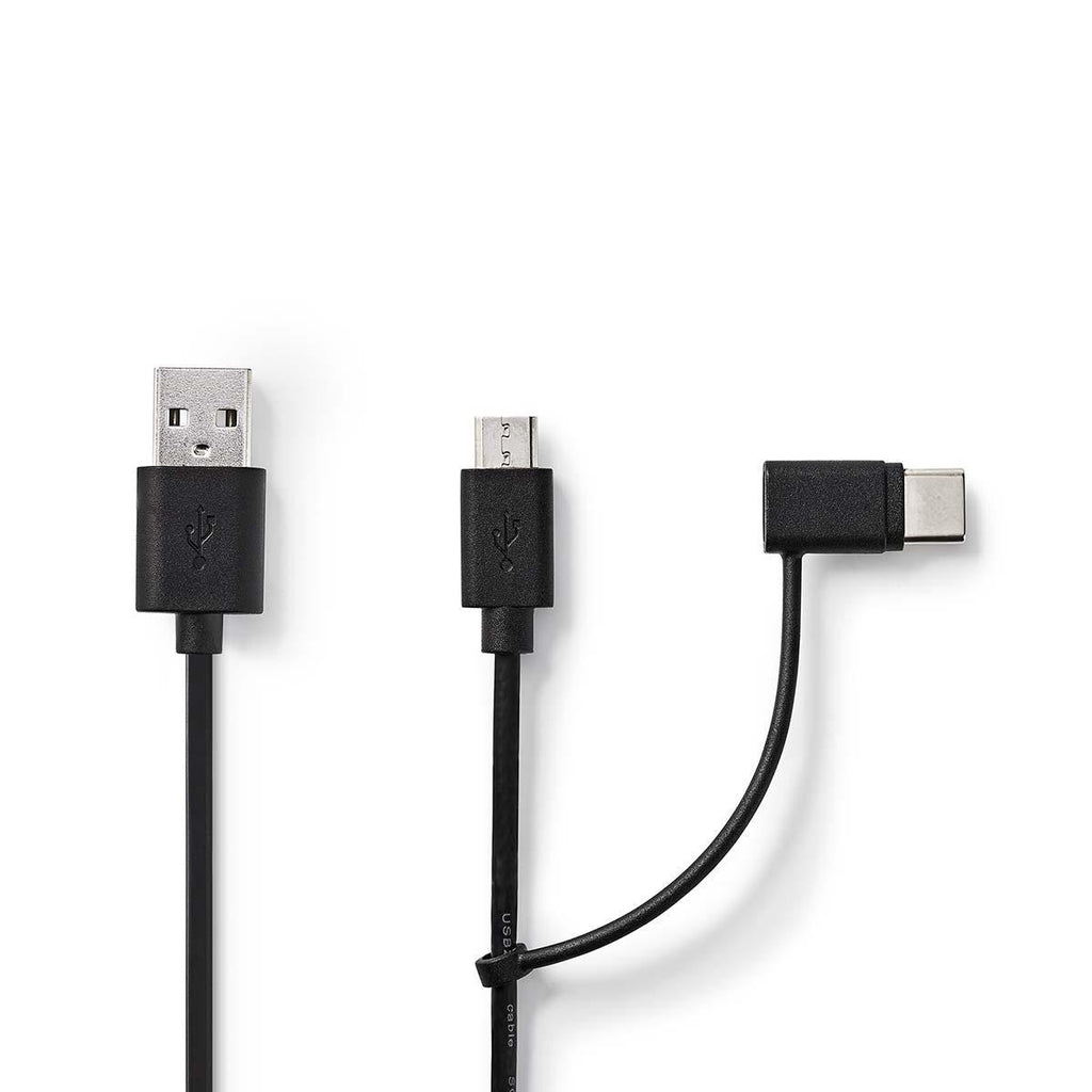 2 az 1-ben szinkronizáló- és töltőkábel | USB A Dugasz - USB Micro B/USB-C Típusú Dugasz | 1,0 m | Fekete
